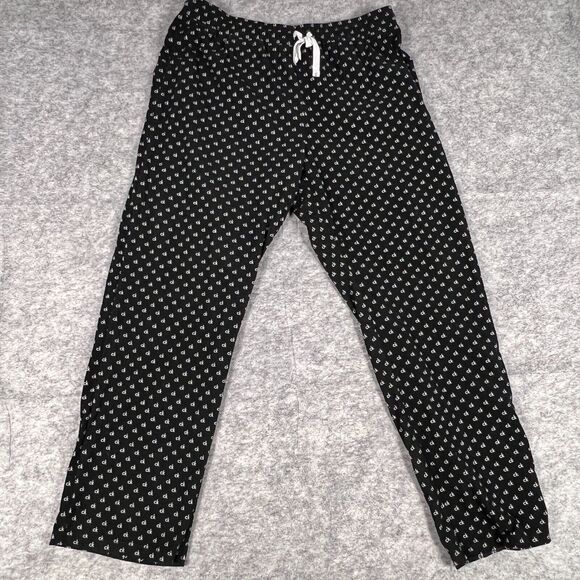 Calvin Klein Pajama Pants Women's XL Black CK Print Straight‎ Leg Drawstring - Picture 1 of 8